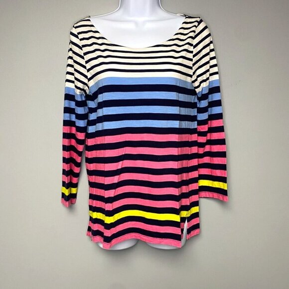 J. Crew Tops - J.Crew Multicolor Stripe 100% Cotton Long Sleeve Boat Neck Tee Size M